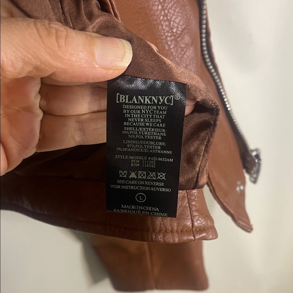 NWOT Blank NYC Tan Leather Jacket with Silver Accents Women’s Size Large - Picture 11 of 12